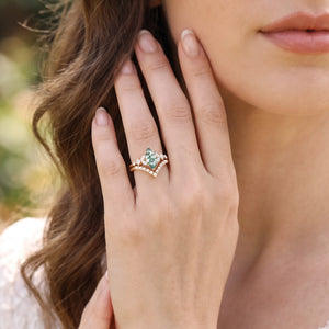 Diana’s Whisper | Marquise Moss Agate & Pearl Chevron Bridal Duo