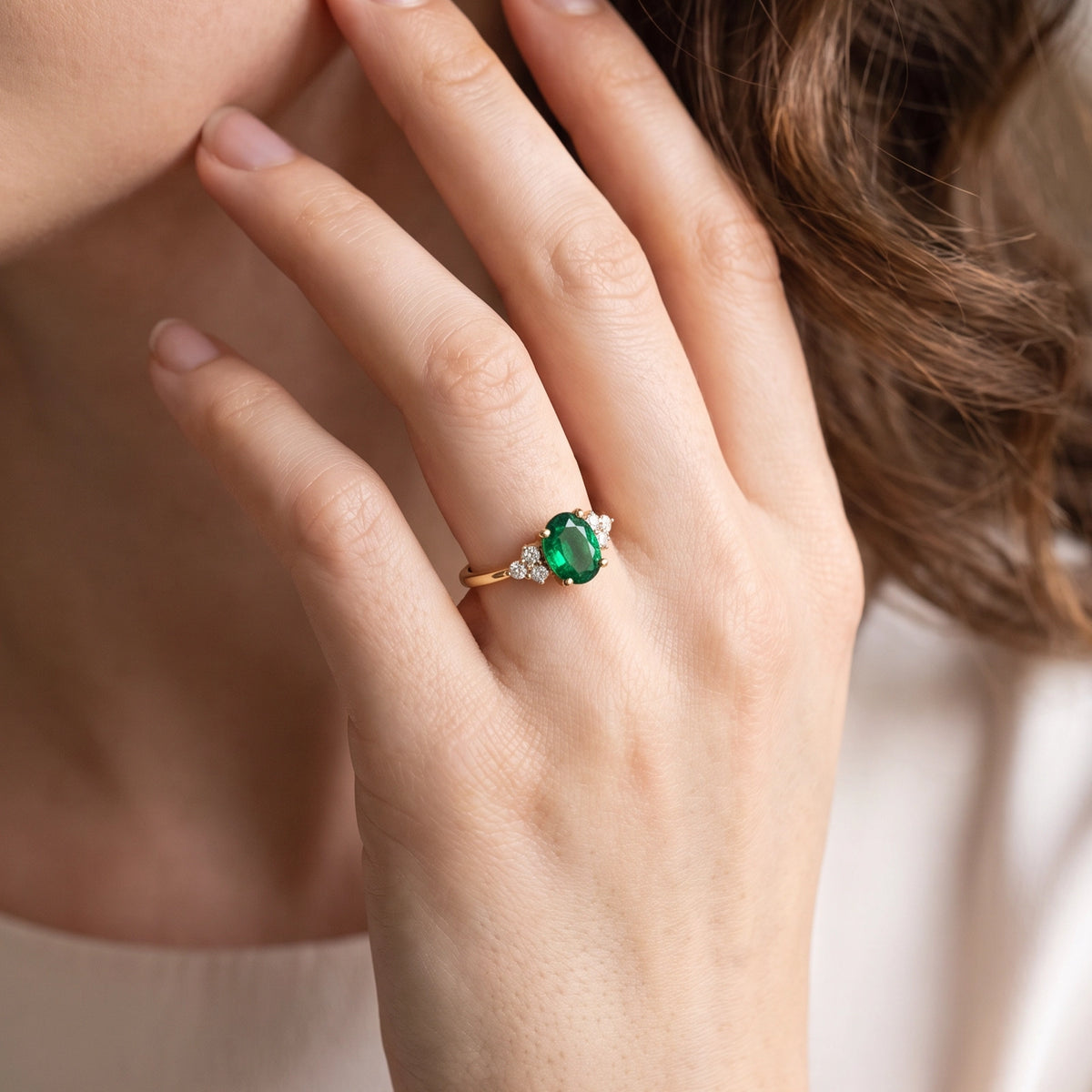 Alexandra’s Verdure | 1.5CT Oval Emerald & Diamond Cluster Engagement Ring