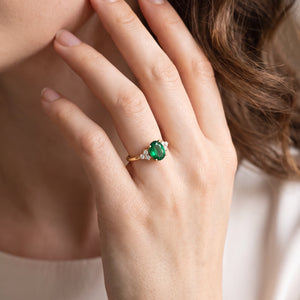 Alexandra’s Verdure | 1.5CT Oval Emerald & Diamond Cluster Engagement Ring