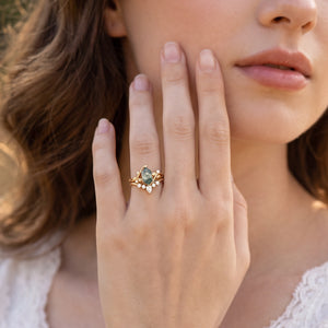 Olive’s Glade | Hexagon Cut Moss Agate Foliage Bridal Duo