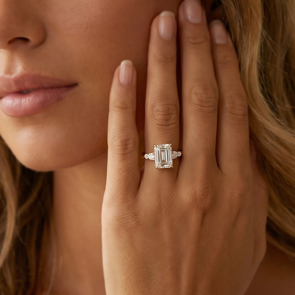 Aurora‘s Prism | 3CT Emerald Cut Diamond Solitaire Engagement Ring