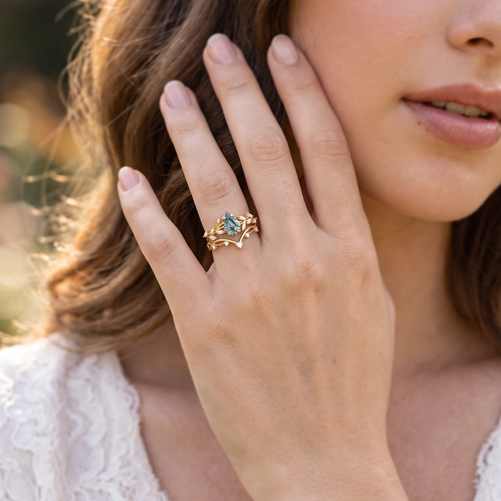Genevieve’s Verdant | Kite Moss Agate Foliage Bridal Duo