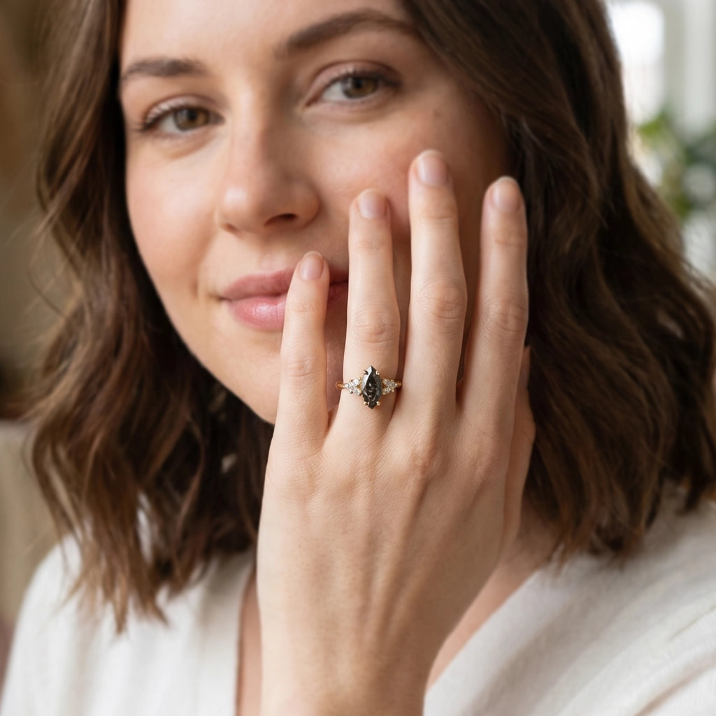 Isadora’s Blossom | 1CT Marquise Salt & Pepper Diamond Engagement Ring