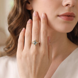 Alexandra’s Verdure | Pear-Cut Moss Agate Foliage Vintage Engagement Ring