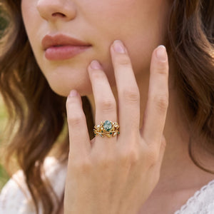Genevieve’s Verdant | Oval Moss Agate Foliage Vintage Bridal Duo
