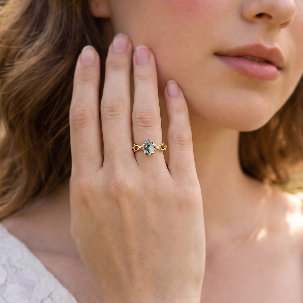Genevieve’s Twine | Pear Moss Agate Foliage Engagement Ring