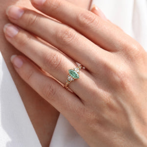 Joséphine’s Verdure | 1CT Marquise Fantasy-Cut Green Sapphire Vintage Engagement Ring