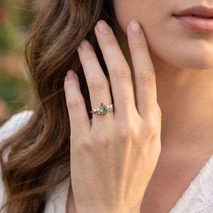 Lavinia’s Sprig | Classic Kite Cut Moss Agate Engagement Ring