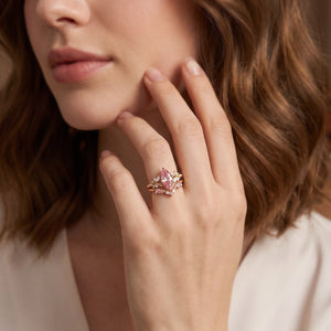 Peony’s Bloom | Fantasy-Cut Marquise Pink Sapphire Bridal Set 2pcs