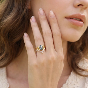 Sylvie’s Canopy | Oval Cut Moss Agate Leafy Bridal Set 2pcs