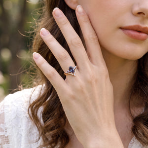 Sylvie’s Frond | Oval Cut Alexandrite Cluster Chevron Bridal Set 2pcs