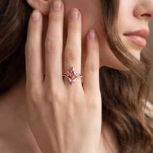 Eos’s Bloom | Vintage Kite-Cut Pink Sapphire Bridal Set 2pcs