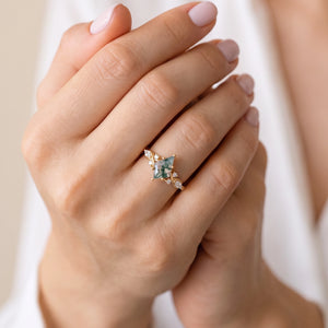 Isadora’s Grove | Kite Cut Moss Agate Leafy Engagement Ring