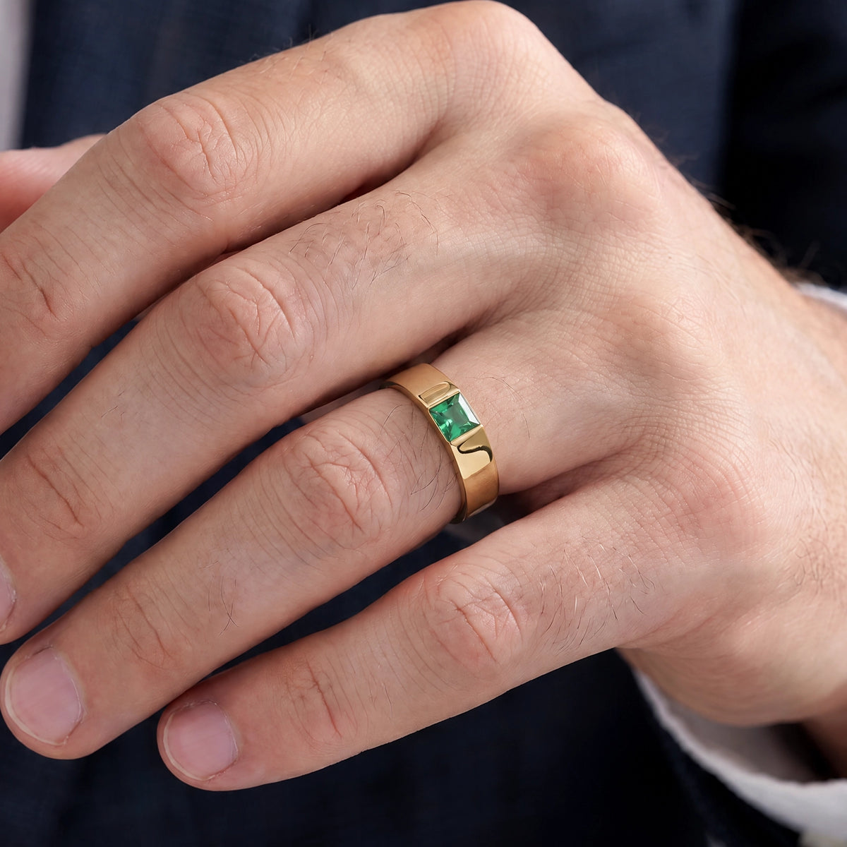 Orion’s Aurora | Princess-Cut Green Sapphire Men’s Band