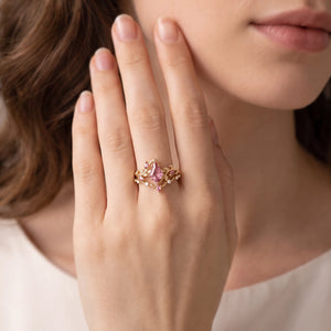 Isolde's Bloom | Kite Cut Pink Sapphire Foliage Bridal Duo