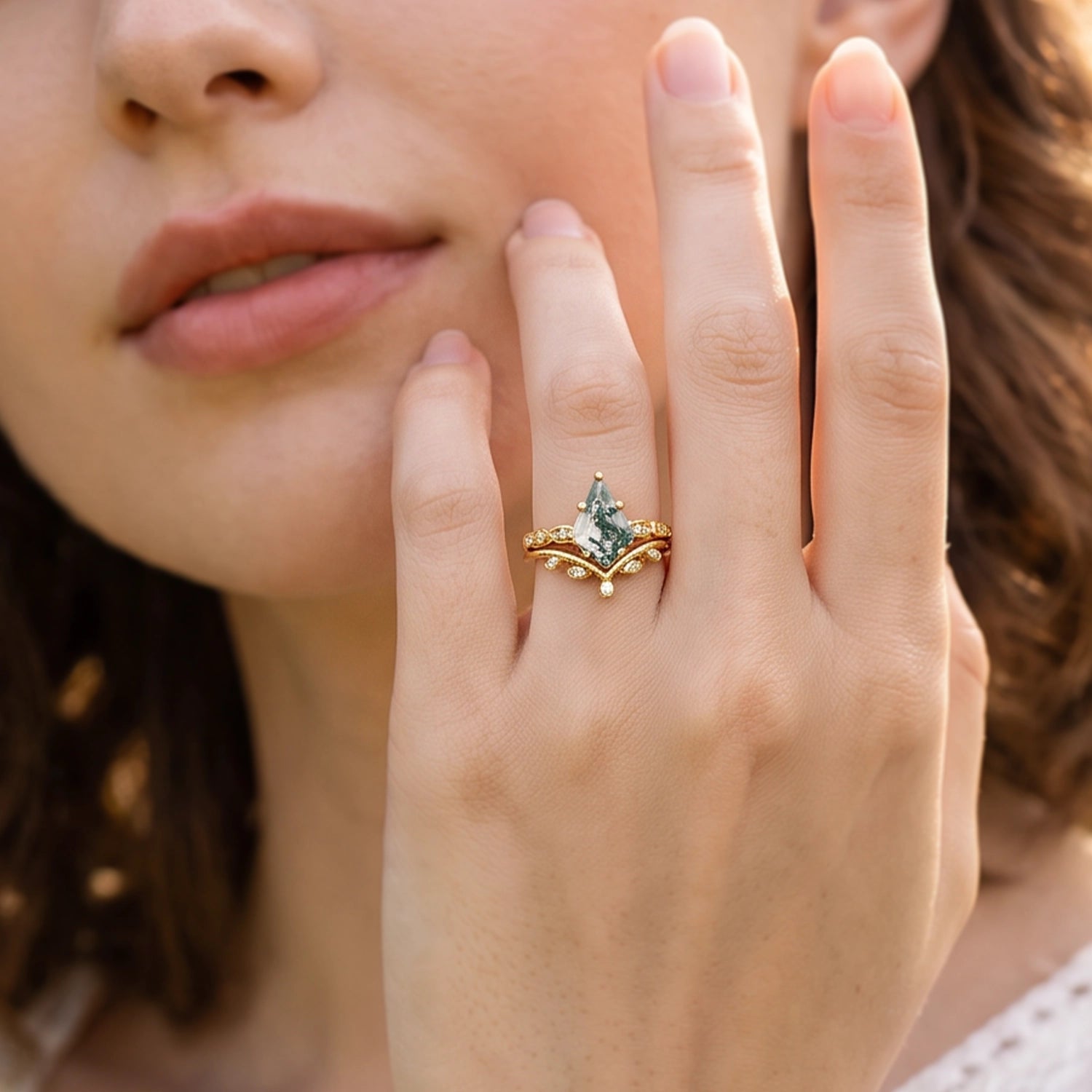 Genevieve’s Imprint | Kite Moss Agate Foliage Bridal Duo