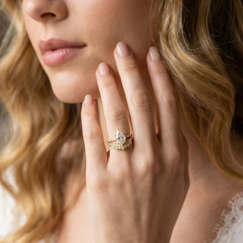 Grace’s Diadem | Vintage Pear Cut Lab Diamond Bridal Set 2pcs