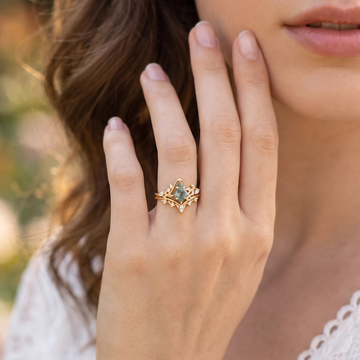 Marguerite’s Vine | Kite Moss Agate Bridal Duo