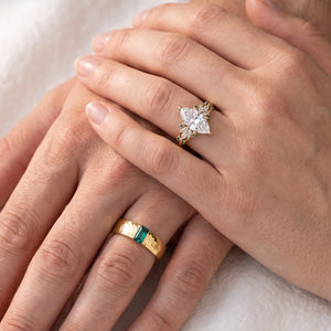 Eleonora’s Keystone | Vintage 2CT Marquise Diamond & Hammered Emerald Couple Set