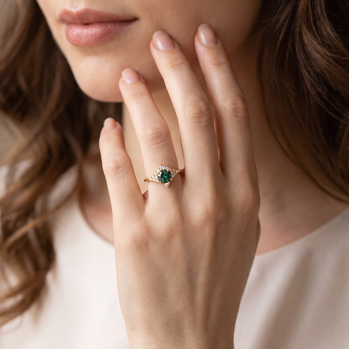 Rosalind’s Diadem | Round-Cut Emerald Halo Engagement Ring