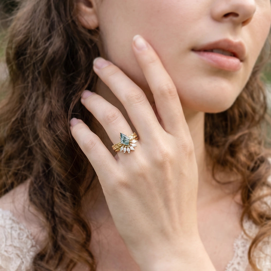 Cordelia’s Harvest | Kite Cut Moss Agate Wheat Ear Cluster Bridal Set 2pcs