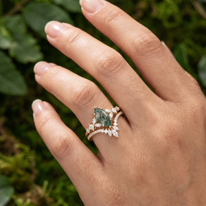 Lumen Glade | Marquise Moss Agate Cluster Engagement Set 2pcs.