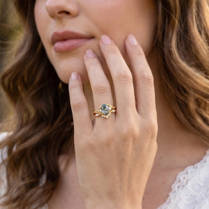 Oval Shaped Moss Agate Leafy Engagement Ring Set 2pcs