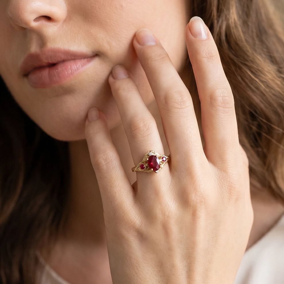 Rosalind’s Vine | Oval Ruby Vintage Engagement Ring.