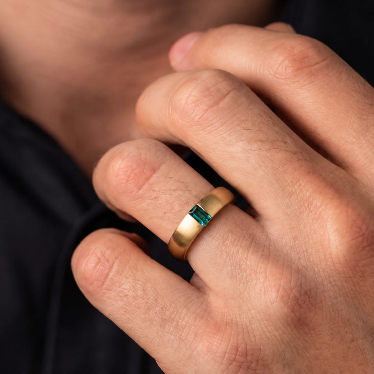 Marcus’s Keystone | Satin-Finished Emerald Men’s Band