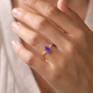Eleanor’s Velvet | Hexagon Fantasy-Cut Amethyst Cluster Engagement Ring
