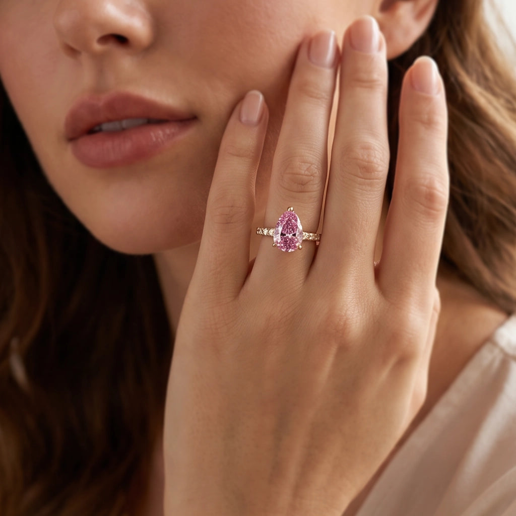 Aurora’s Promise | 3CT Pear Cut Pink Sapphire Solitaire Engagement Ring