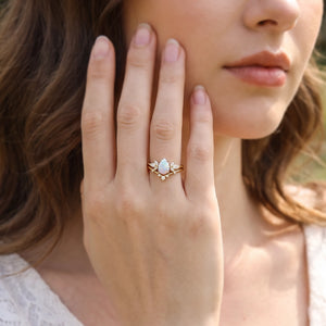Ophelia’s Mirage | Pear Opal with Moissanite Wings Bridal Duo