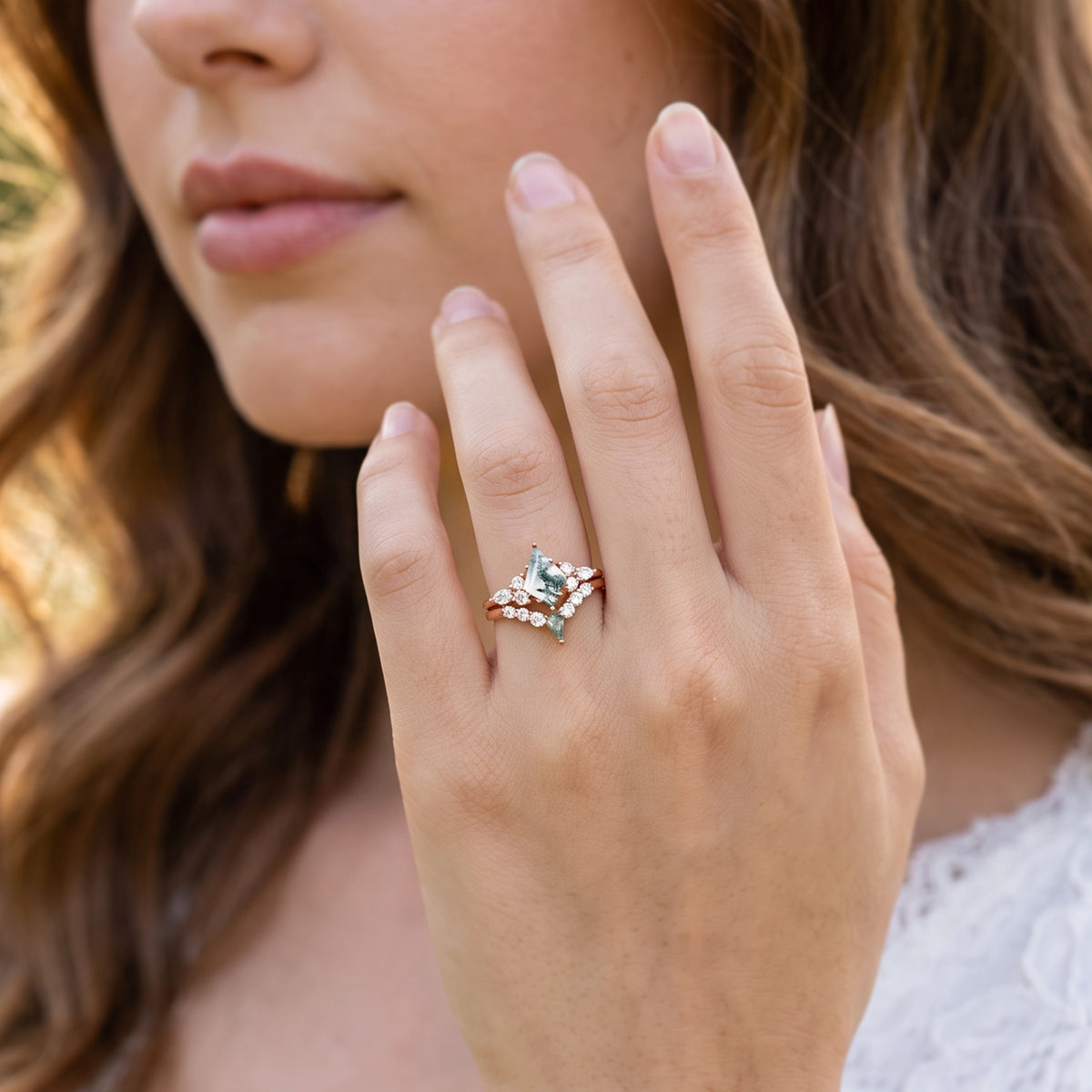 Sylvia’s Tangle | Kite Moss Agate Chevron Bridal Duo