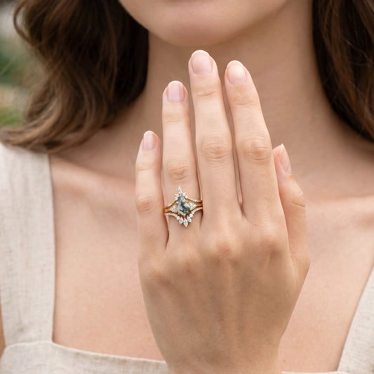Vivienne’s Trilogy | Vintage Kite Cut Moss Agate Bridal Set 3pcs.