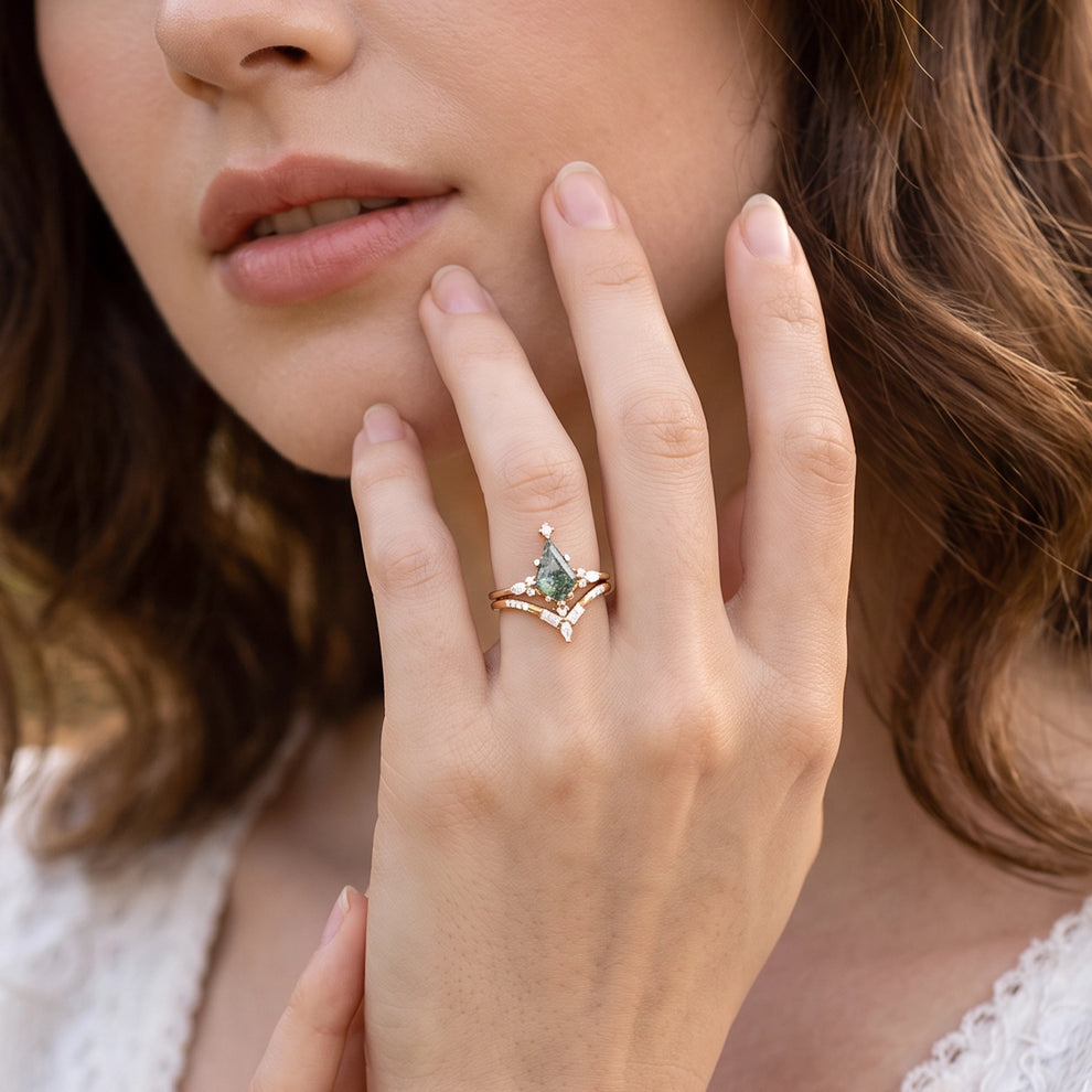 Rosalind's Glimmer | Star Kite Moss Agate Bridal Duo