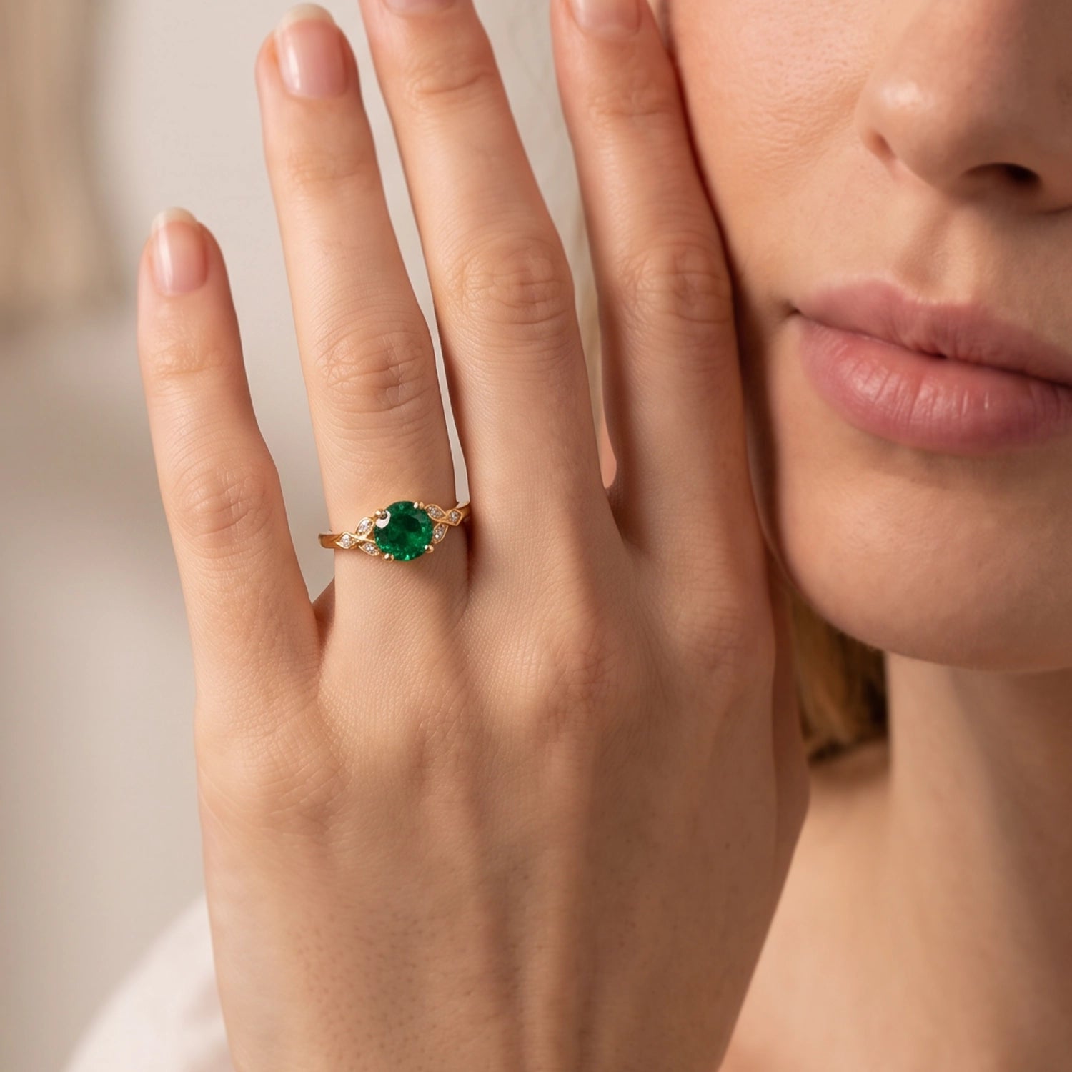 Celia‘s Sonnet | 1.5CT Round Cut Green Sapphire Foliage Engagement  Ring