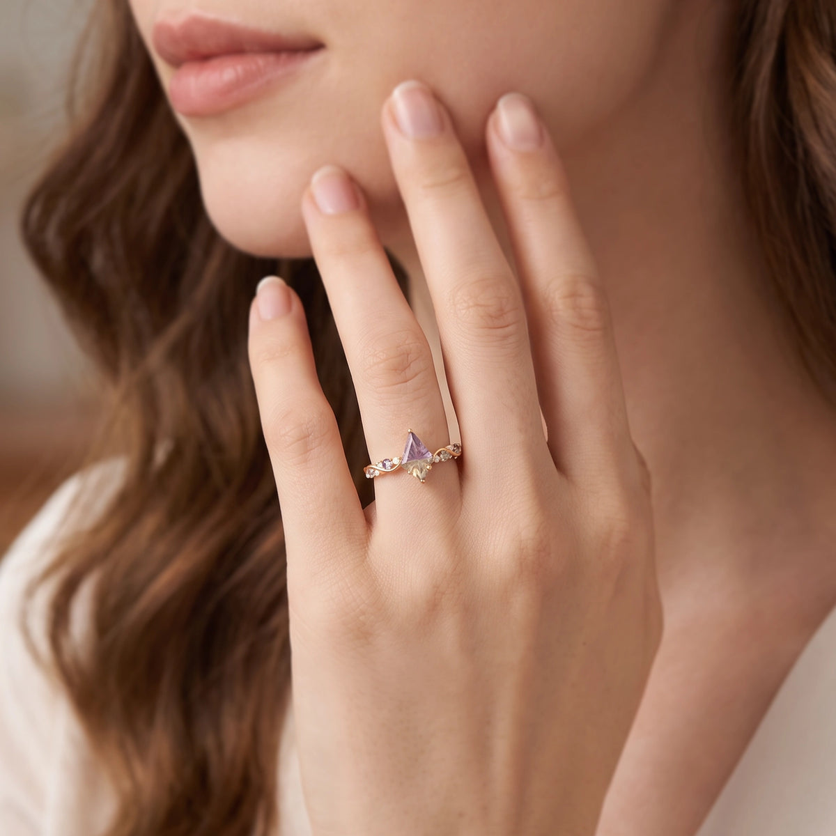 Iris’s Aurora | Kite Fantasy-Cut Yellow-Blue Gradient Quartz Engagement Ring