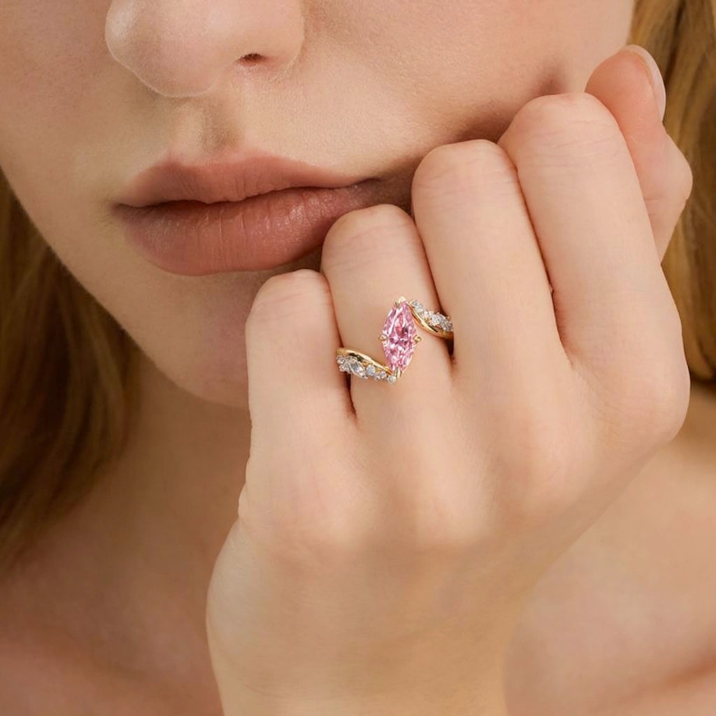 Aurora’s Bypass | 3CT Marquise Cut Pink Sapphire Engagement Ring.