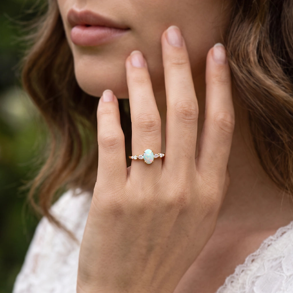 Elara’s Horizon | Oval Opal & Moissanite Engagement Ring