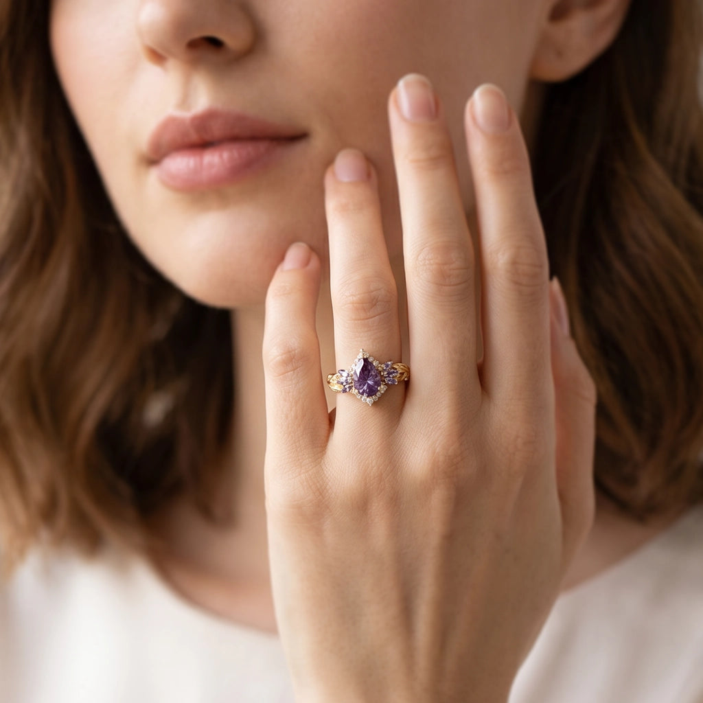 Lyra's Mirage | Vintage Sparkle Cut Alexandrite Halo Engagement Ring