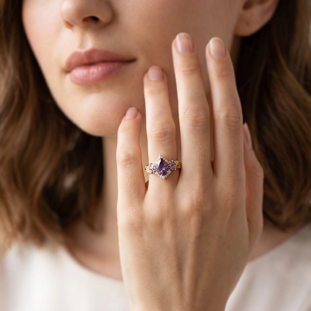 Lyra's Mirage | Vintage Sparkle Cut Alexandrite Halo Engagement Ring