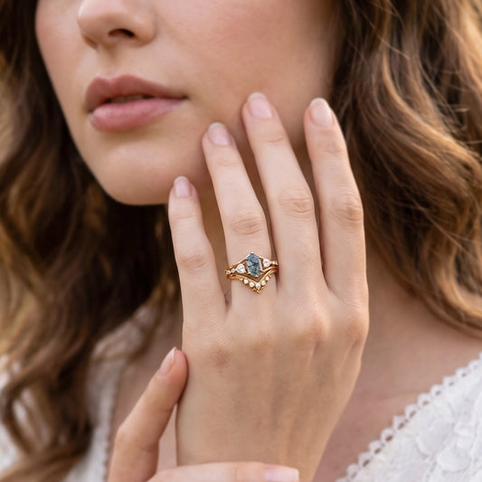 Alexandra’s Heritage | Hexagon Moss Agate Art-Deco Bridal Duo