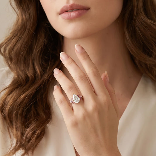 Vivienne’s Soar | 3CT Pear Diamond Engagement Ring with Marquise Accents.