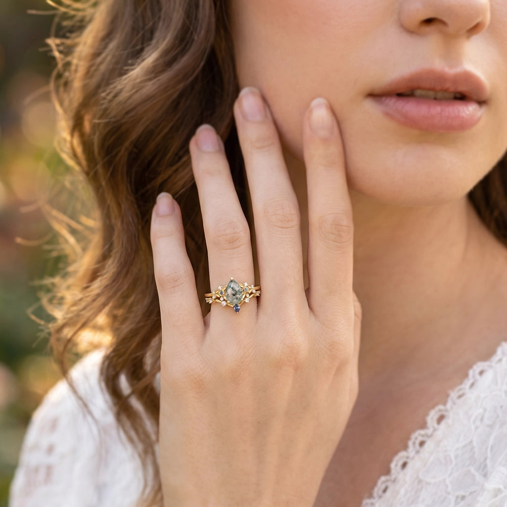Isadora’s Verdant | Pear Moss Agate Floral Bridal Duo