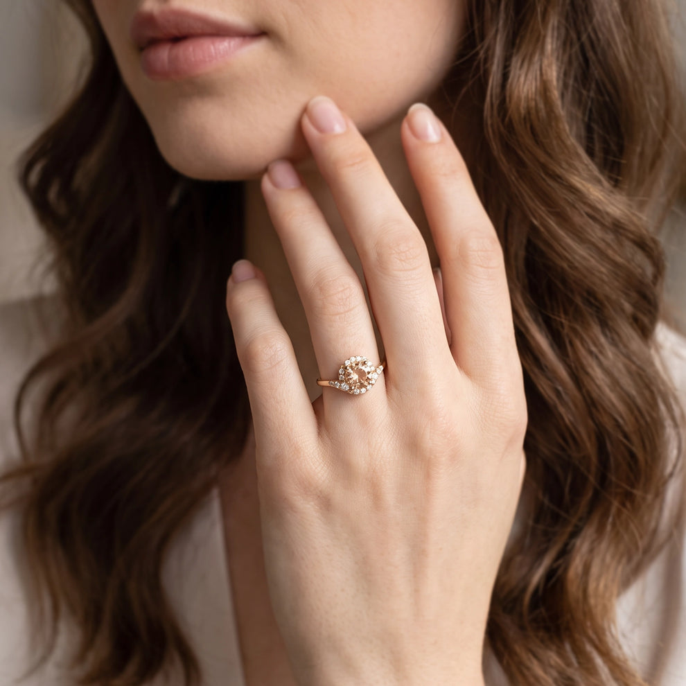 Aurora’s Dewfall | Morning Dew Champagne Moissanite Halo Engagement Ring