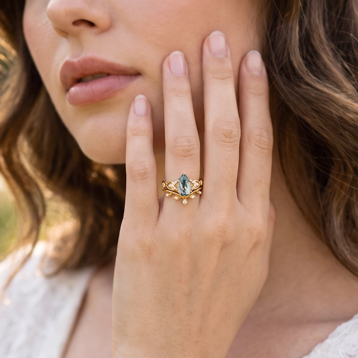 Seraphina’s Foliage | Pear Moss Agate Bridal Duo