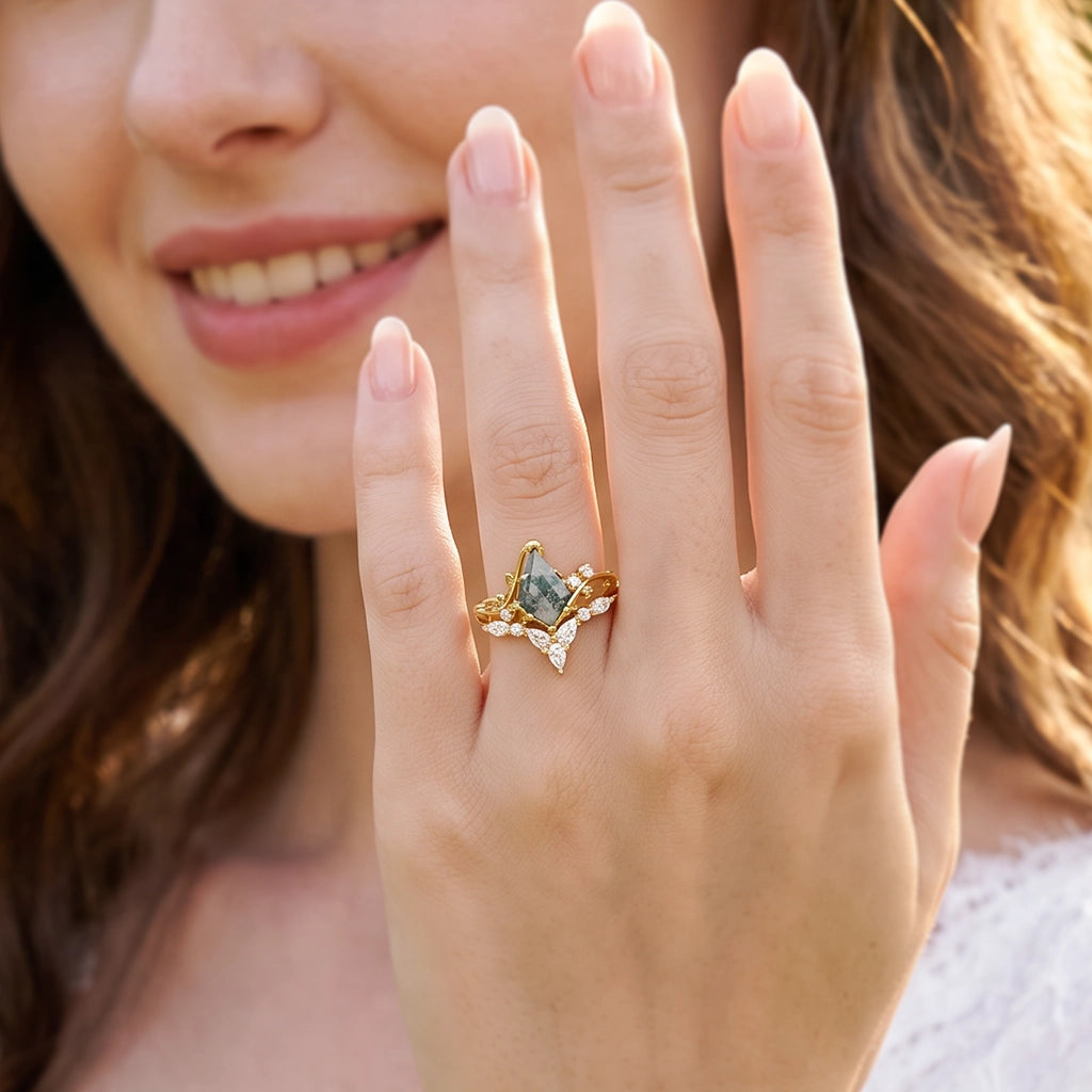 Isadora’s Vine | Kite Cut Moss Agate Bridal Duo