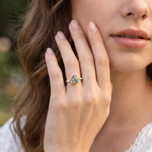 Elara’s Whisper | Pear Moss Agate Foliage Engagement Ring