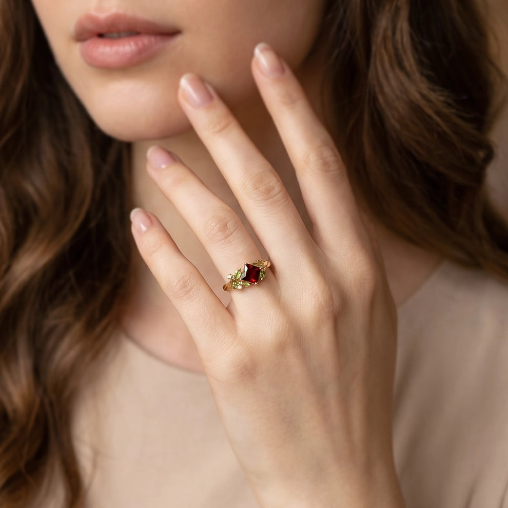 Aurelia’s Vine | Square Garnet Engagement Ring