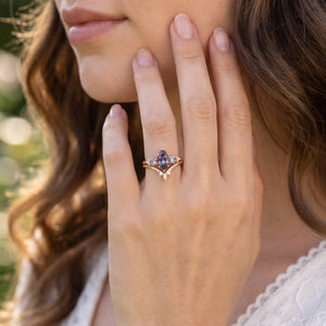 Sylvie’s Frond | Marquise Cut Alexandrite Cluster Chevron Bridal Set 2pcs